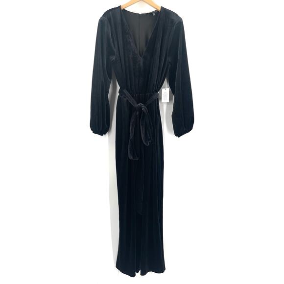 ELOQUII Jumpsuit Size 18 NWT Black Velvet Tie Belt Wide Leg Cocktail Evening - Picture 3 of 16